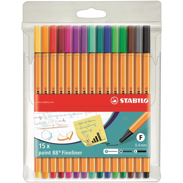 Pochette de 15 stylos feutres pointe fine point 88 x 10 STABILO
