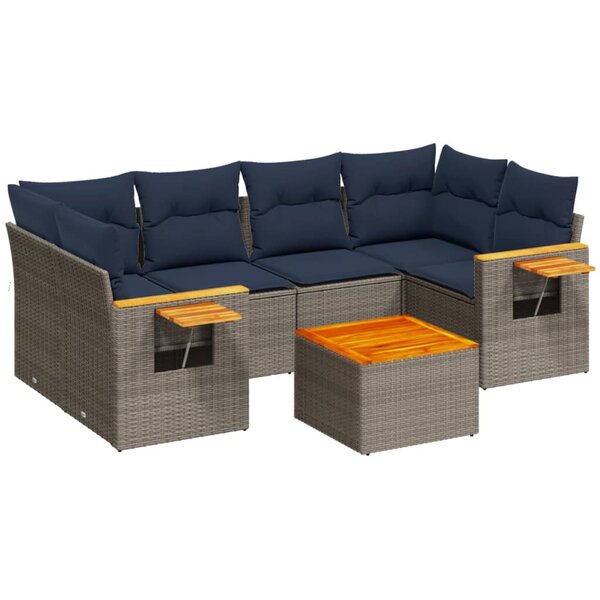 vidaXL Salon de jardin 7 Pièces avec coussins gris résine tressée