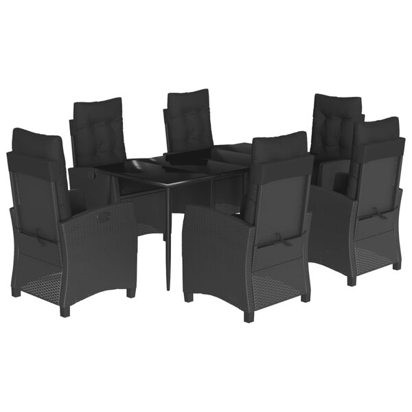 vidaXL Ensemble à manger de jardin coussins 7Pièces Noir Résine tressée