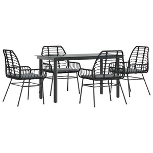 vidaXL Ensemble à manger de jardin et coussins 5 Pièces noir rotin verre