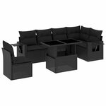vidaXL Salon de jardin 7 Pièces avec coussins noir résine tressée