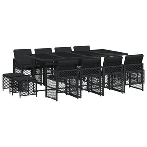 vidaXL Ensemble à manger de jardin 13 Pièces coussins noir résine tressée