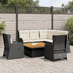 vidaXL Salon de jardin 6 Pièces avec coussins Noir Résine tressée