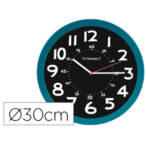 Q-connect horloge murale - Plastique - Diamètre 30 cm - Bleu