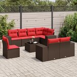 vidaXL Salon de jardin avec coussins 9 Pièces marron résine tressée