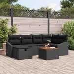 vidaXL Ensemble de canapé de jardin avec coussin 7 Pièces Noir Poly rotin
