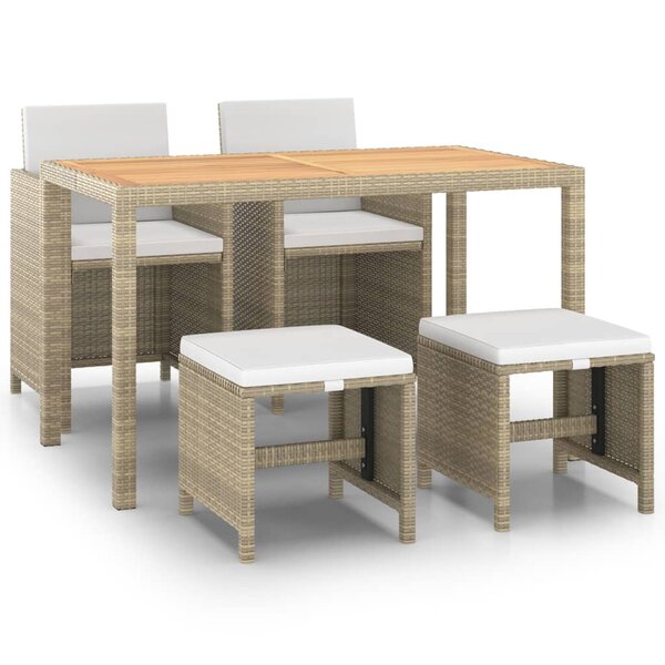 vidaXL Meubles à dîner de jardin et coussins 5 Pièces Poly rotin Beige