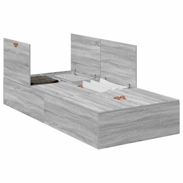 vidaXL Cadre de lit avec rangement Gris Sonoma 90 x 200 cm