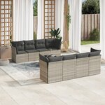 vidaXL Salon de jardin 9 Pièces avec coussins gris clair résine tressée