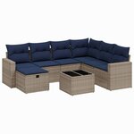 vidaXL Salon de jardin 8 Pièces avec coussins gris résine tressée