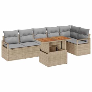 vidaXL Ensemble de canapé de jardin 7 Pièces Beige Poly rotin