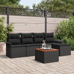 vidaXL Ensemble de canapé de jardin 6 pièces avec coussins en poly rotin noir et acacia