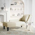 vidaXL Fauteuil long avec coussin et accoudoir droit crème velours