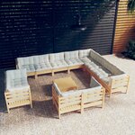 vidaXL Salon de jardin 13 Pièces avec coussins crème Bois de pin solide