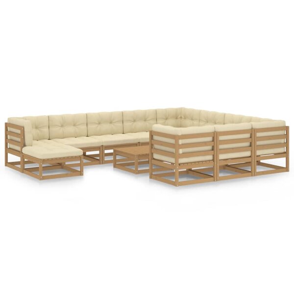 vidaXL Salon de jardin 12 Pièces avec coussins marron miel bois de pin