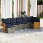 vidaXL Salon de jardin avec coussins 7 Pièces gris résine tressée