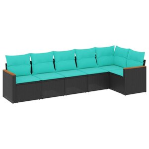 vidaXL Salon de jardin 6 Pièces avec coussins noir résine tressée