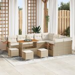 Ensemble de canapé de jardin 13 pièces avec coussins Beige Poly Rattan Acacia