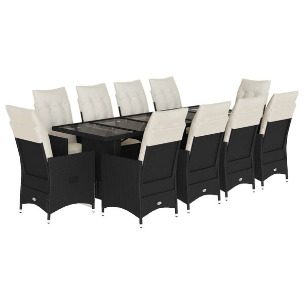 vidaXL Ensemble de bistro de jardin 11 Pièces coussins noir poly rotin