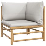vidaXL Salon de jardin 3 Pièces avec coussins gris clair bambou