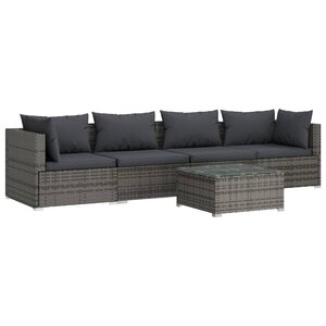vidaXL Salon de jardin 5 Pièces avec coussins résine tressée gris
