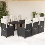 vidaXL Ensemble à manger de jardin 9Pièces coussins noir résine tressée