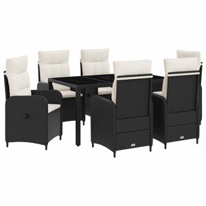 vidaXL Ensemble de repas extérieur 7 Pièces Noir et blanc crème