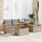 vidaXL Salon de jardin 6 Pièces avec coussins beige résine tressée acacia