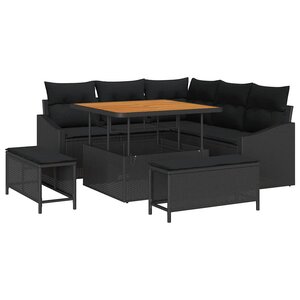 vidaXL Ensemble de canapé de jardin avec coussin 8 Pièces Noir Poly rotin