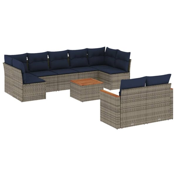 vidaXL Salon de jardin 10 Pièces avec coussins gris résine tressée