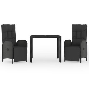 vidaXL Ensemble à manger de jardin avec coussins 3 Pièces Noir