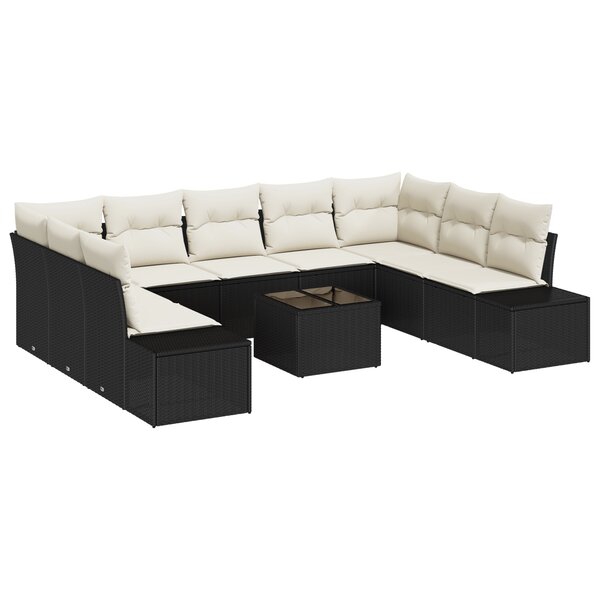 vidaXL Ensemble de Canapés de Jardin 9 Pièces avec Coussins Marron Poly Rattan
