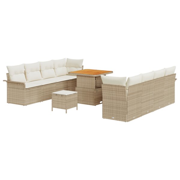 vidaXL Ensemble de canapé de jardin 11 pièces avec coussins Beige Poly Rotin Acacia