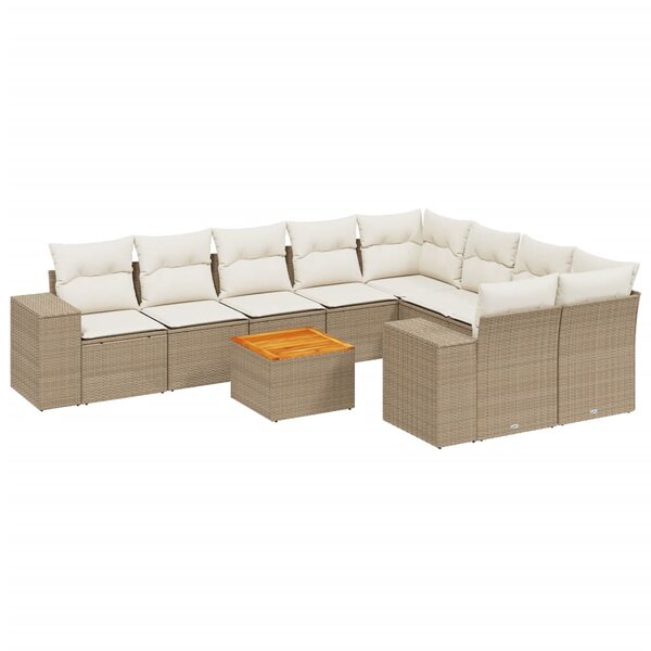 vidaXL Salon de jardin avec coussins 10 Pièces beige résine tressée
