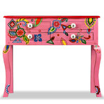 vidaXL Table console Bois de manguier massif Rose Peint à la main