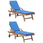 vidaXL Chaises longues avec coussins 2 Pièces Bois de teck solide Bleu