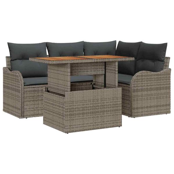 vidaXL Ensemble de canapé de jardin 5 Pièces Gris Poly rotin