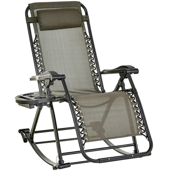 Chaise longue fauteuil à bascule pliable de jardin 2 en 1 design contemporain dim. 120L x 67l x 102H cm acier polyester gris