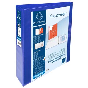 Classeur Personnalisable Rigide 2 Poches Kreacover - 4 Anneaux En D 40mm - A4 Maxi - Bleu - Exacompta