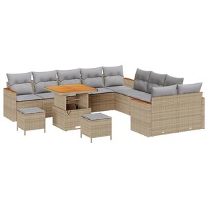 vidaXL Ensemble de canapé de jardin 13 Pièces Beige Poly rotin