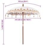 vidaXL Parasol balinais Crème (210-220) x 260 cm Coton et bois massif
