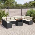vidaXL Ensemble de canapé de jardin 11 Pièces Noir Poly rotin