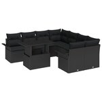vidaXL Ensemble de canapé de jardin 9 pièces avec coussins noir poly rotin