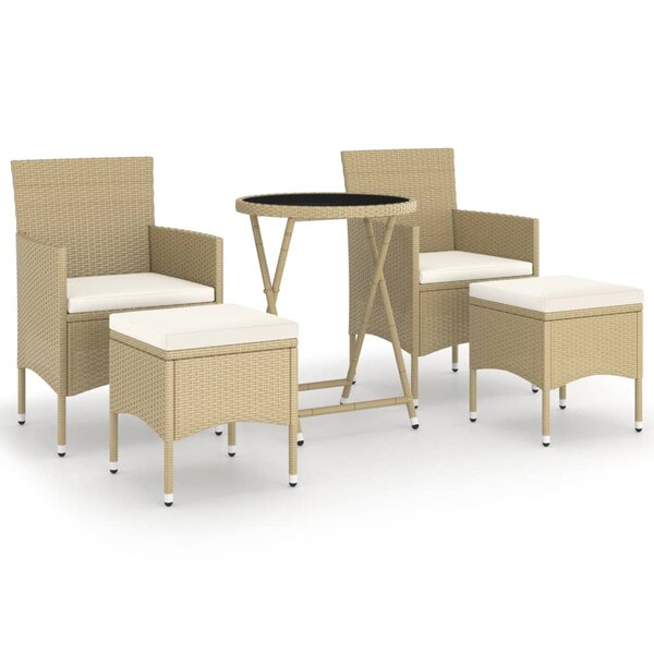 vidaXL Ensemble de bistro 5 Pièces Résine tressée et verre trempé Beige