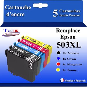 T3AZUR - 5x Cartouches compatibles avec Epson Expression Home XP-5200  XP-5205  WF-2960DWF  WF-2965DWF  503XL  503 XL
