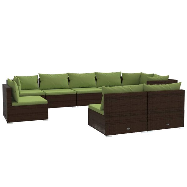 vidaXL Salon de jardin 9 Pièces avec coussins résine tressée marron