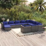 vidaXL Salon de jardin 11 Pièces avec coussins Résine tressée Gris