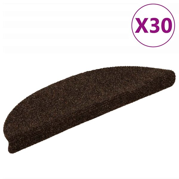 vidaXL Tapis d'escalier auto-adhésifs 30 pièces 56 x 17 x 3 cm Marron Demi-rond