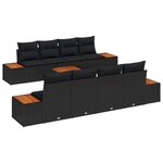 vidaXL Salon de jardin 9 pièces avec coussins en rotin noir et en acacia