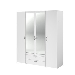 Armoire à décor blanc 4 portes battantes avec 2 miroirs et 2 tiroirs 160 x 51 x hauteur 185 cm